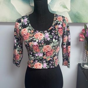 Black, Floral Crop Top